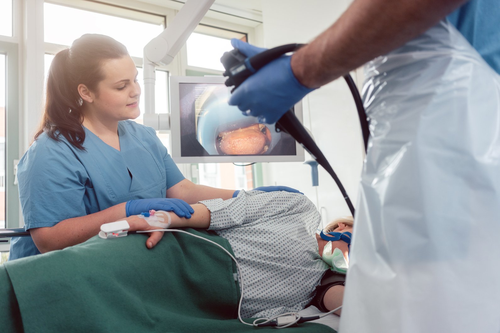 Doctor during Endoscopy Checking Picture of Mouth on Screen